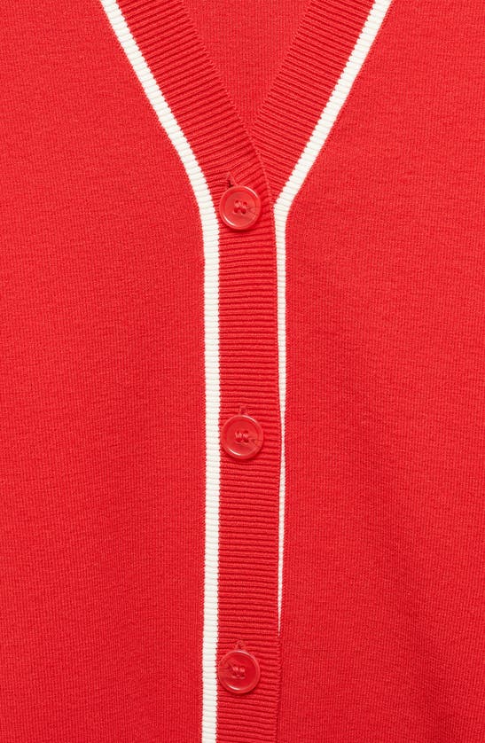 Shop Mango Contrast Trim V-neck Cardigan In Red