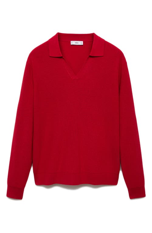 Shop Mango Long Sleeve Rib Knit Polo Sweater In Red