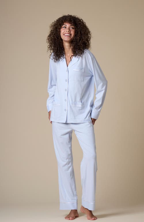 Shop Kip. Kip Luxe Stretch Cotton Pajama Set In Mist Blue