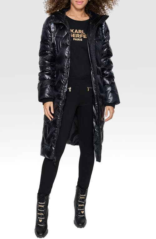 Shop Karl Lagerfeld Paris Zigzag Hooded Puffer Coat In Black