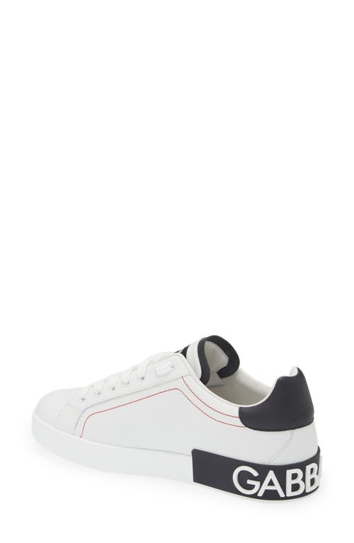 Dolce & Gabbana Portofino Leather Sneakers With Rubberized Logo Shoes In White/black
