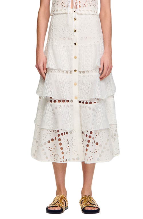 Sandro Sahara Broderie Anglaise Tiered Skirt In White