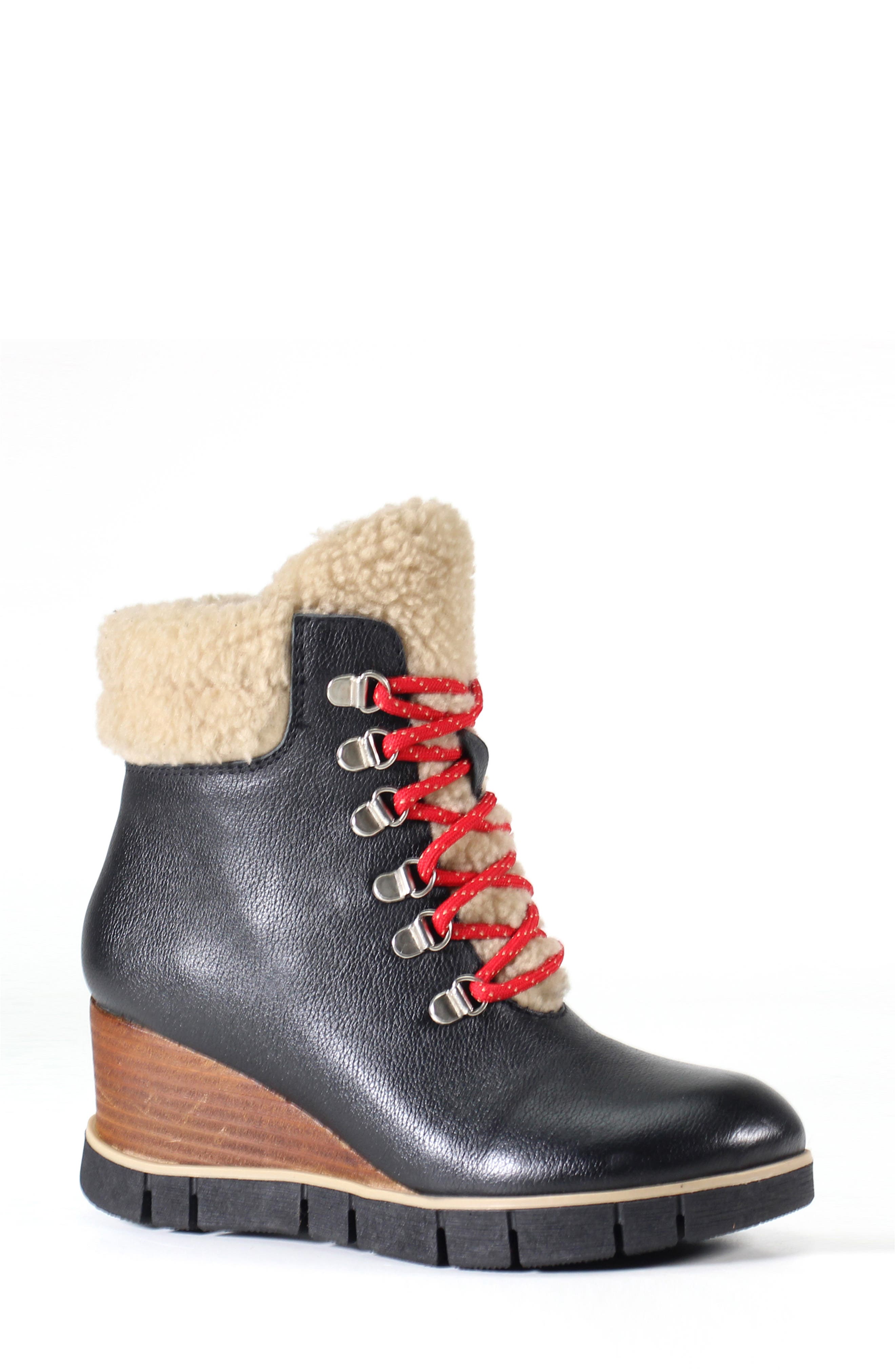 Diba True Busy Bun Faux Shearling Wedge Bootie in Black at Nordstrom