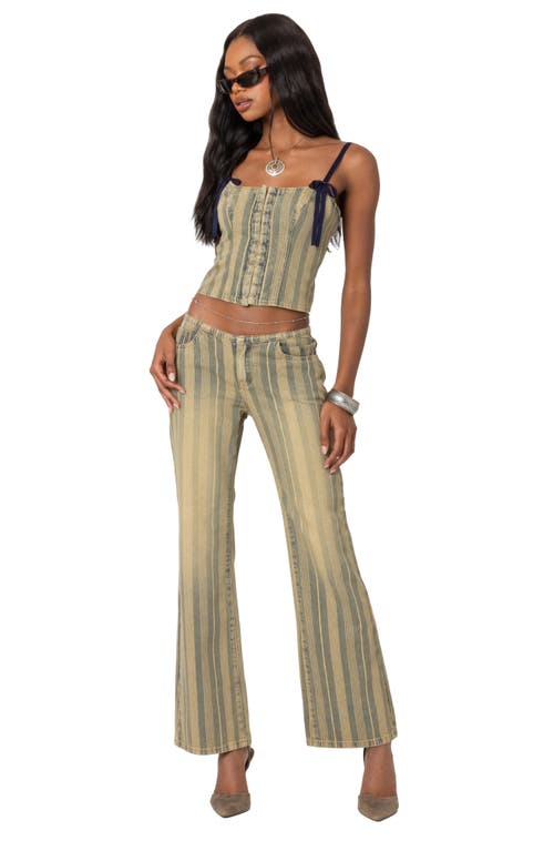 Edikted Eternity Pinstripe Low Rise Flare Jeans In Mix