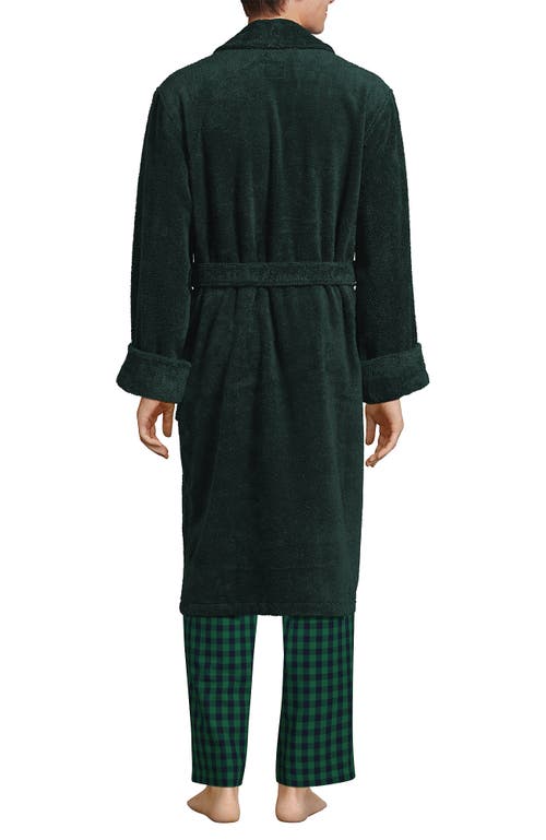 Shop Lands' End Calf Length Turkish Terry Robe In Deep Forest