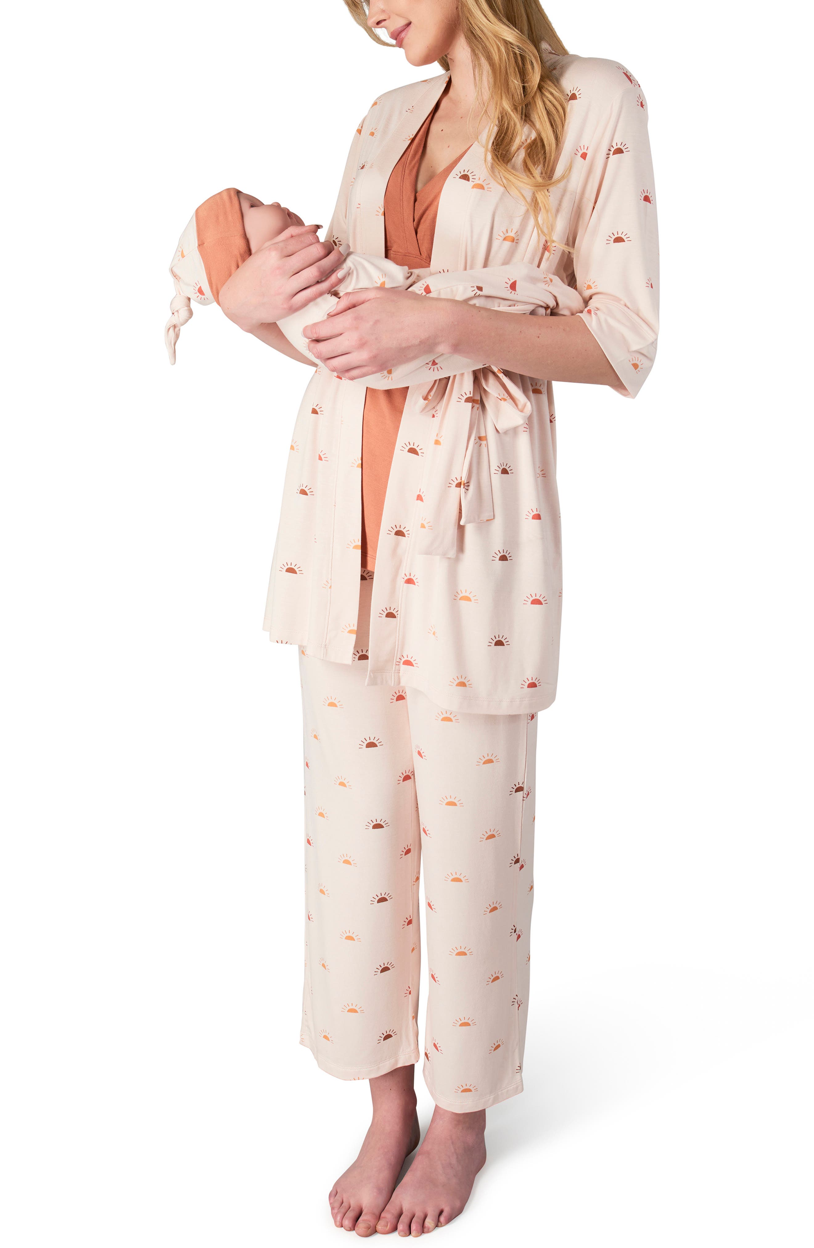 5 Piece Maternity and Nursing PJ Pant Set for Mom and Baby 