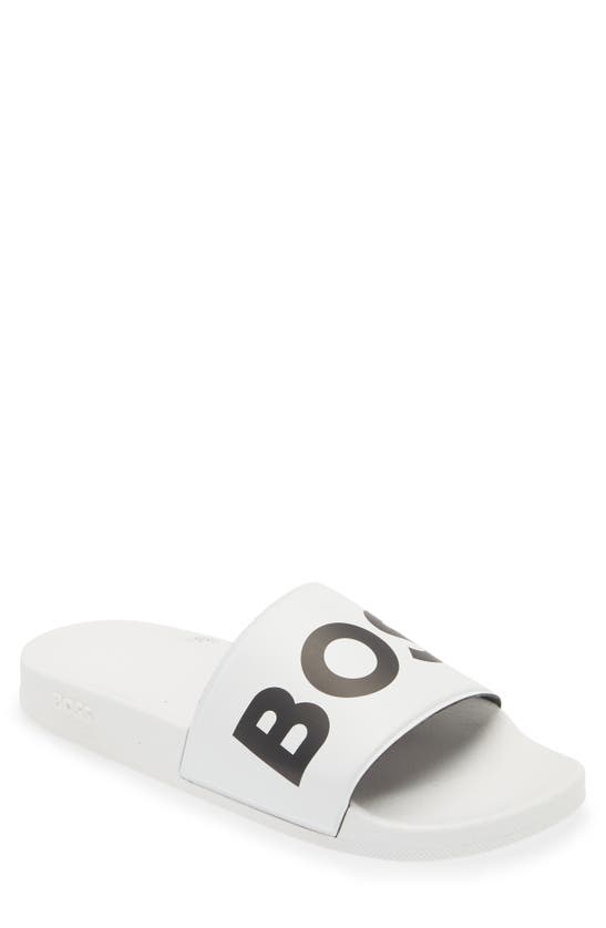 Hugo Boss Bay Logo-embossed Slides In White