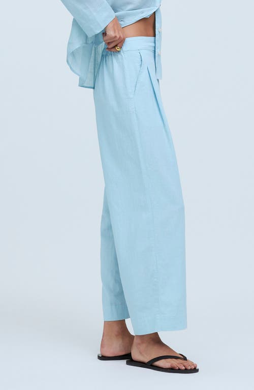 Madewell Pull-on Crop Straight Leg Linen Pants In Blue Heron