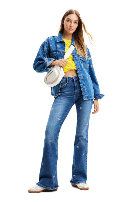 Shop Desigual Daisy Flare Jeans In Blue