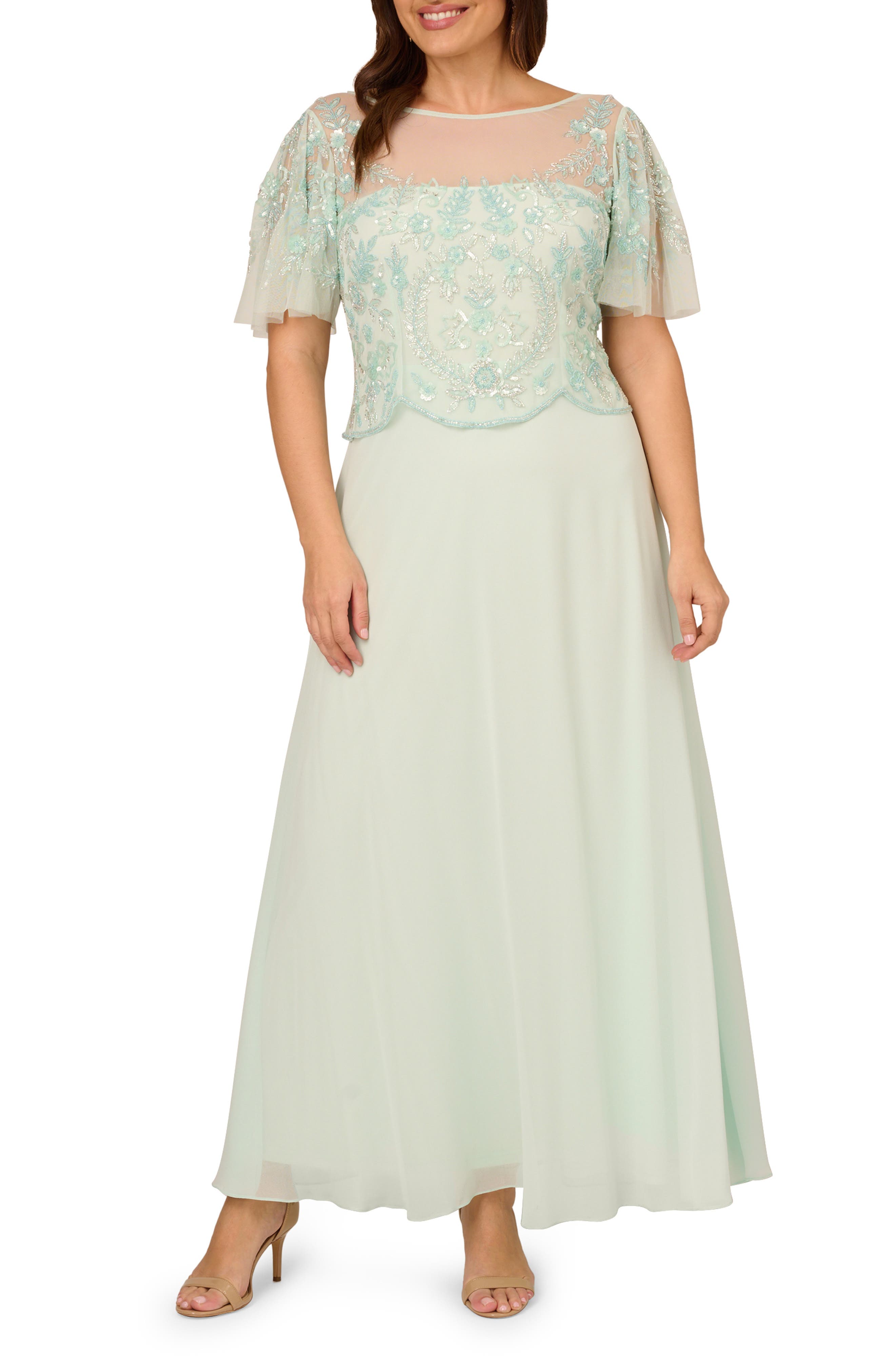 chinese dress ladies Lace Soutache Embroidery Halter Gown In Sage Ivory