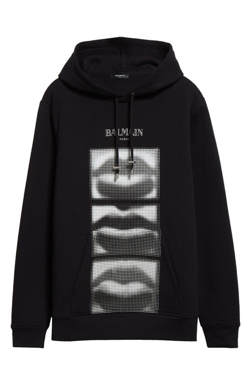 Shop Balmain Lips Organic Cotton Graphic Hoodie In Eab Black/white