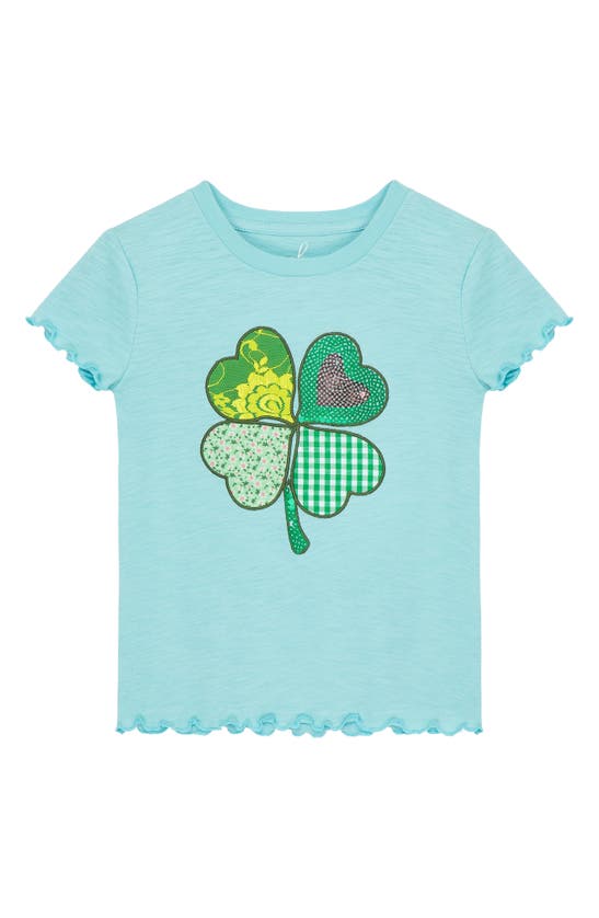 Peek Aren't You Curious Kids' Lucky Clover Embellished Cotton Graphic Tee In Blue