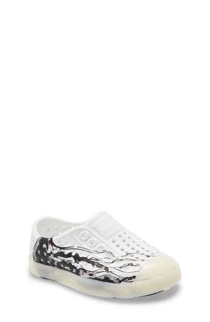 Native Shoes Kids' Jefferson Water Friendly Perforated Slip-on In Black Jellyfish/ Shell White