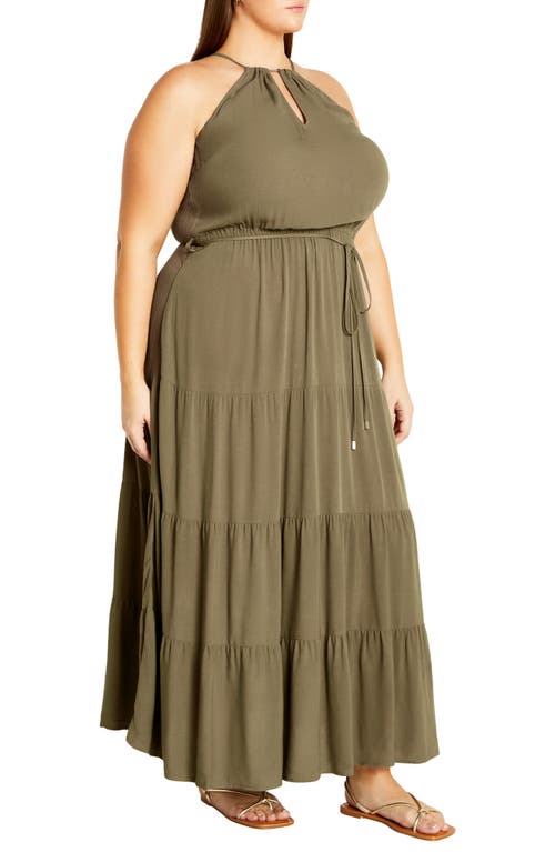 Shop City Chic Stacey Keyhole Tiered Maxi Dress In Olive