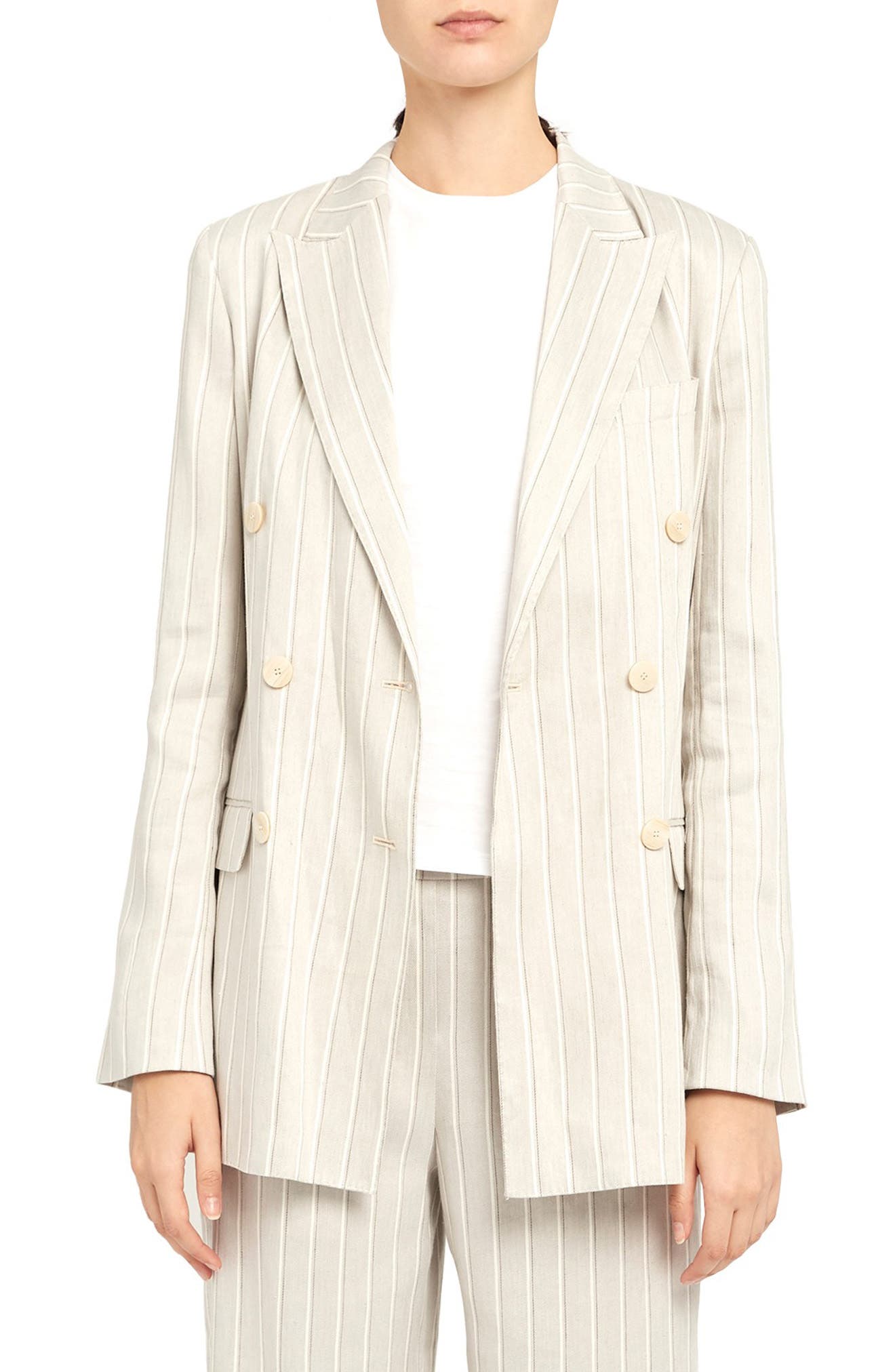 Theory | Double Breasted Stripe Linen Blend Jacket | Nordstrom Rack