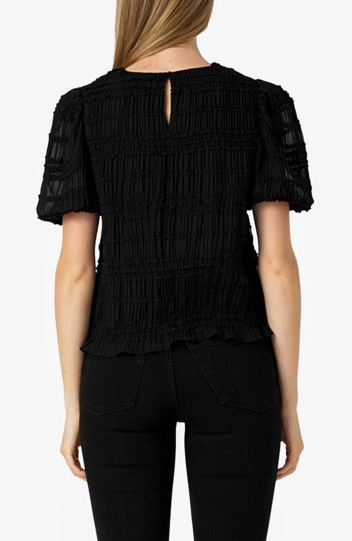 Endless Rose Smocked Puff Sleeve Top In Black