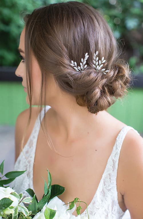 Shop Brides And Hairpins Brides & Hairpins Ellie Set Of 2 Imitation Pearl Pins In Silver/white