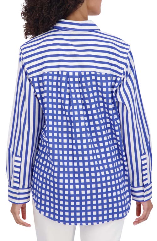 Shop Foxcroft Mix Stripe Boyfriend Shirt In Blue/white