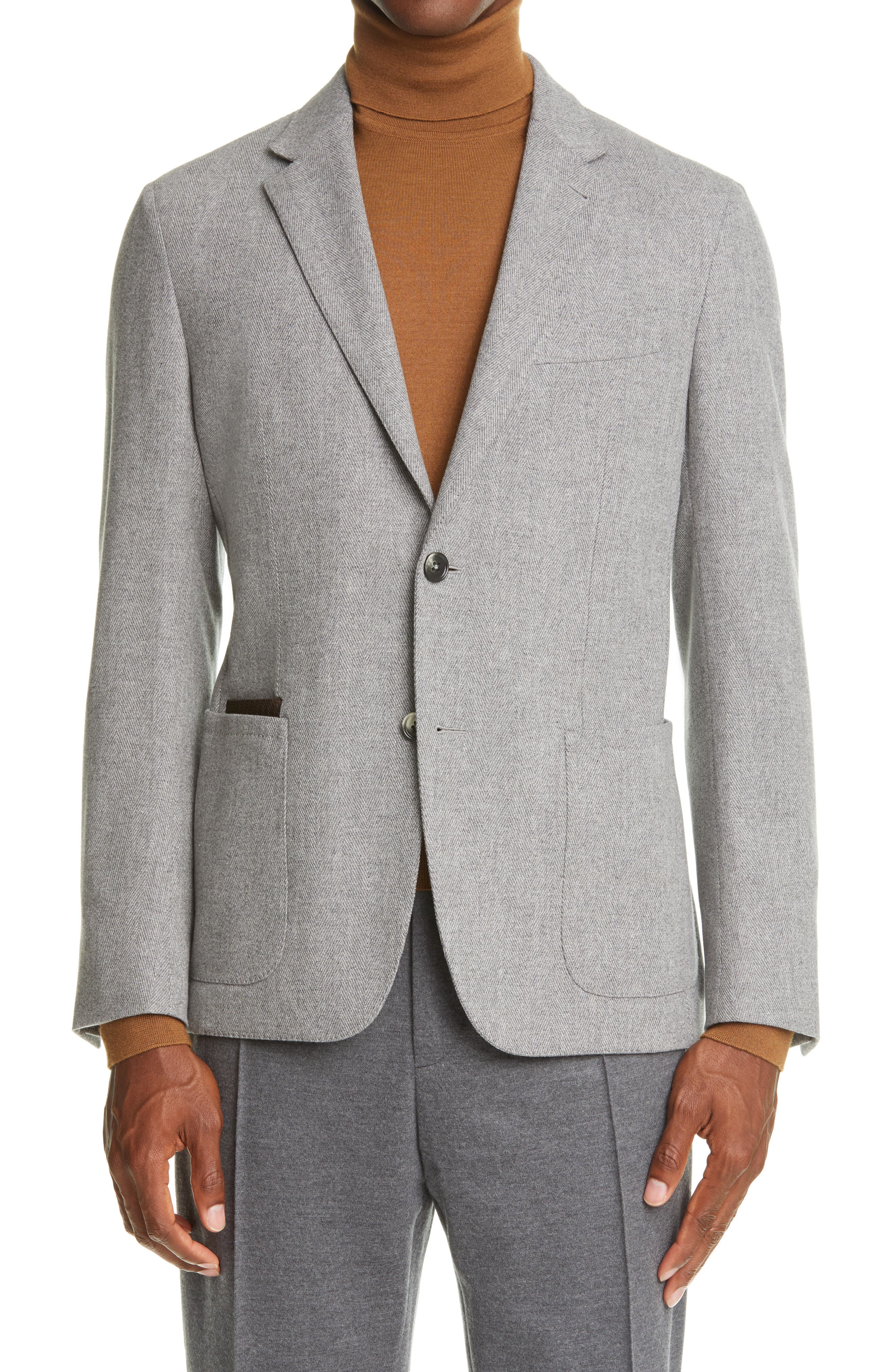 Ermenegildo Zegna Informale Herringbone Wool & Cashmere Sport Coat In Light Grey