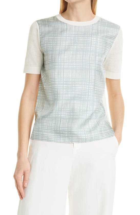 Shop Tory Burch Plaid Silk Front T-shirt In New Ivory/ Dusted Blue