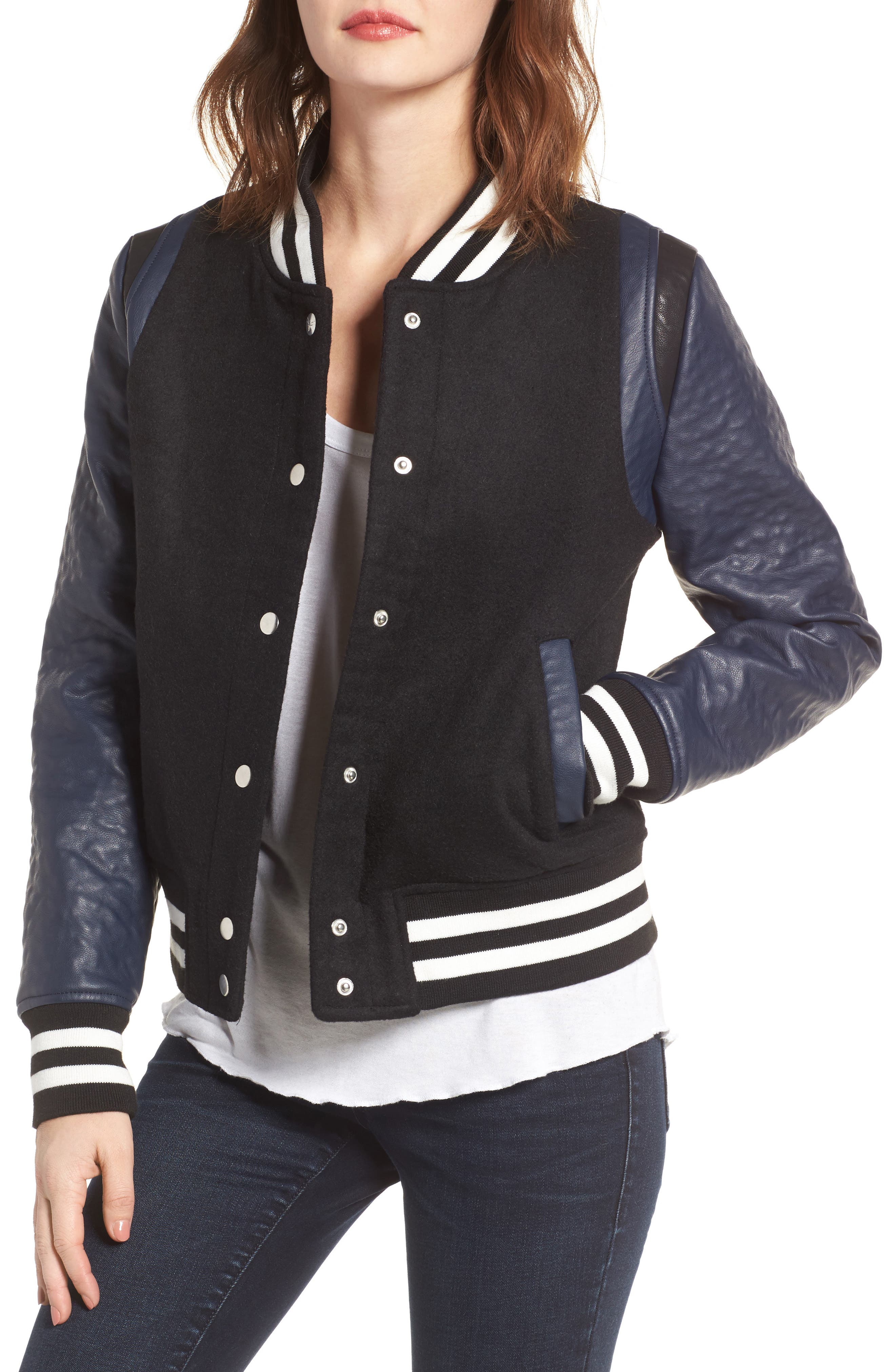Vigoss Wool & Faux Leather Baseball Jacket Nordstrom