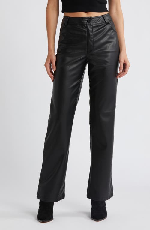 Faux Leather Straight Leg Trousers in Black