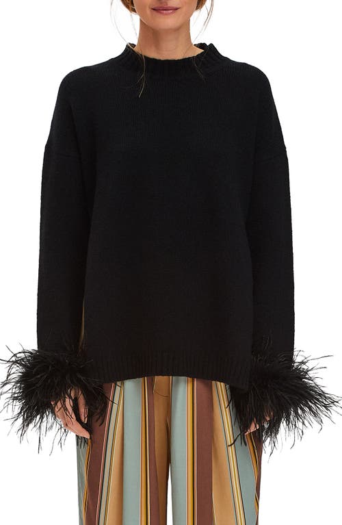 Sleeper Agatha Feather Trim Wool & Cashmere Pajama Sweater Black at Nordstrom,