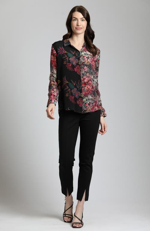 Shop Apny Floral Print Roll Tab Sleeve Chiffon Button-up Shirt In Red Multi