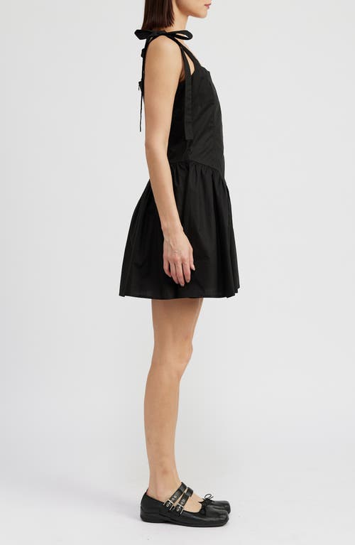 En Saison Charlie Tie Strap Cotton Poplin Minidress In Black