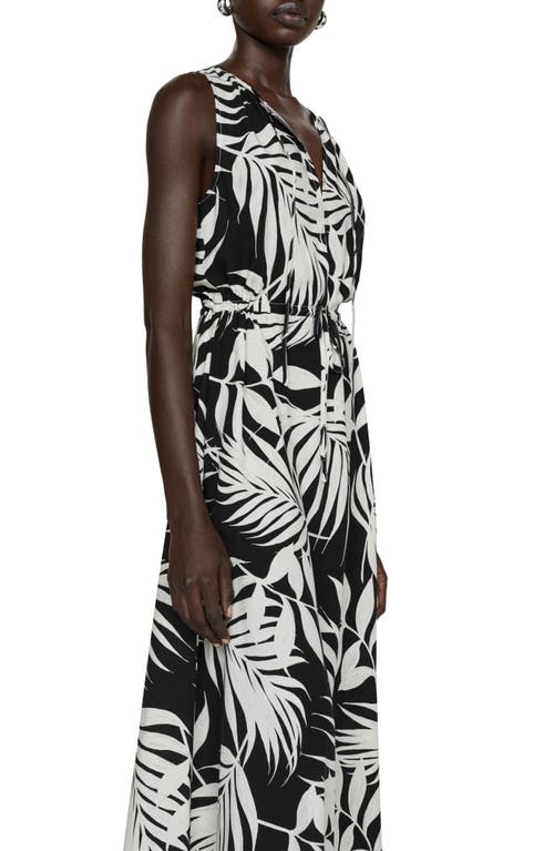 Shop Mango Palm Frond Sleeveless Midi Dress In Black