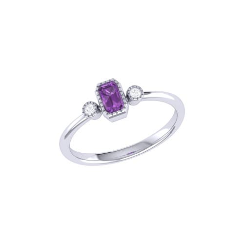 Luvmyjewelry Emerald Cut Amethyst & Diamond Birthstone Ring In 14k Gold In White Gold