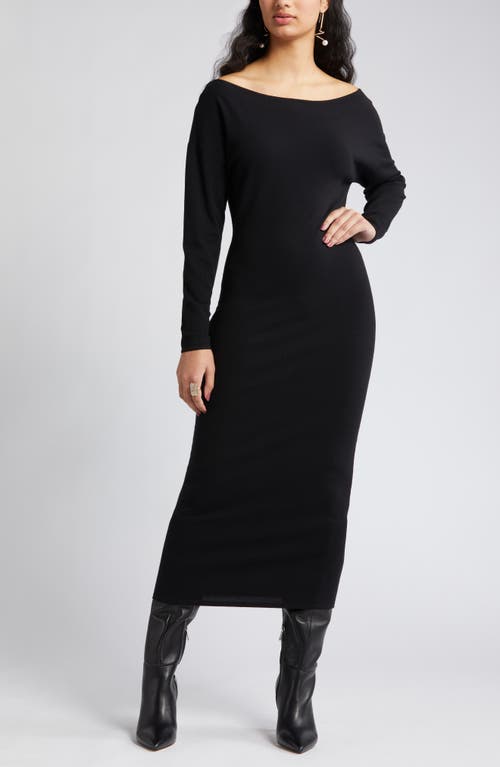 Open Edit Off the Shoulder Long Sleeve Maxi Dress Black at Nordstrom,