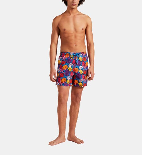 Vilebrequin Moorea Noumea Sea Shells Print 5 Swim Trunks In Bleu Marine