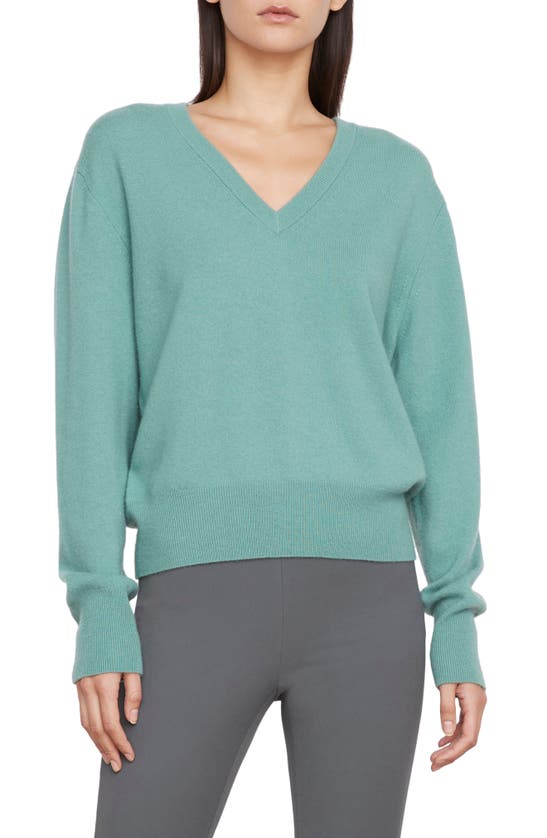 Shop Vince V-neck Wool & Cashmere Blend Sweater In Sea Grove