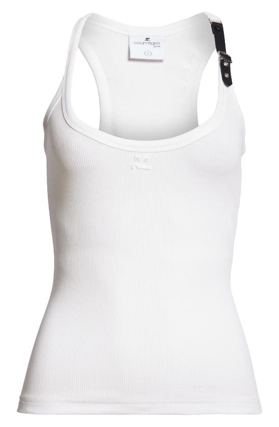 Shop Courrèges Holistic '90s Buckle Detail Rib Tank Top In Heritage White