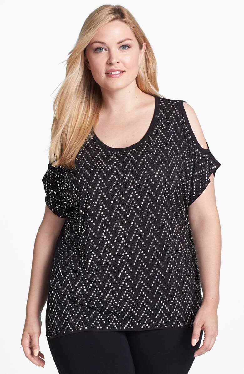 MICHAEL Michael Kors Studded Cold Shoulder Top (Plus Size) | Nordstrom