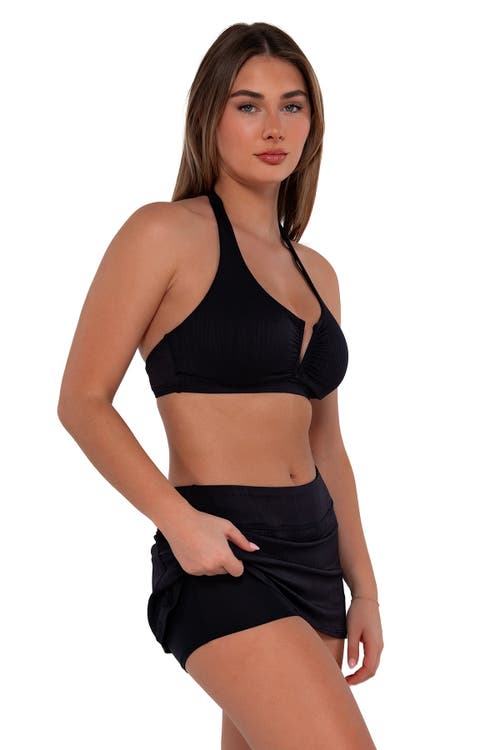 Shop Sunsets Sporty Swim Skirt In Black Seagrass Texture