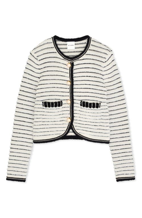 Shop St John St. John Collection Stripe Eyelash Chenille Sweater Jacket In Ecru/black