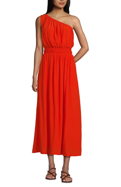 Shop Lands' End Petite One Shoulder Crepe Midi Dress In Rich Persimmon