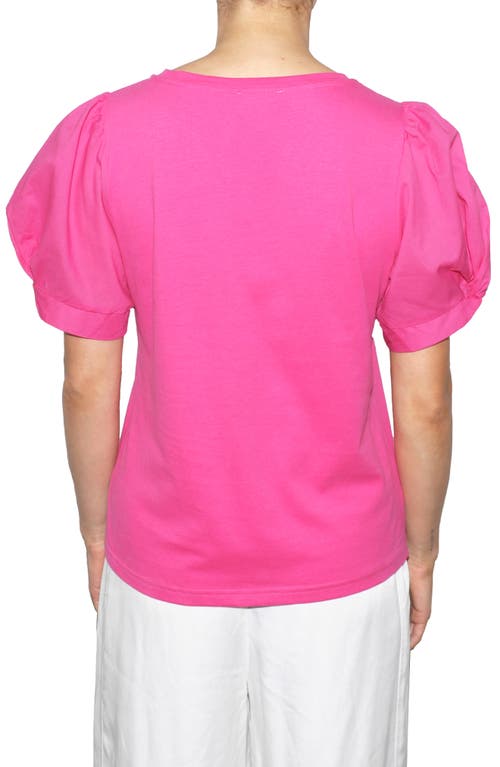 Shop Brave + True Brave+true Abigail Puff Sleeve Mixed Media Cotton Top In Hot Pink