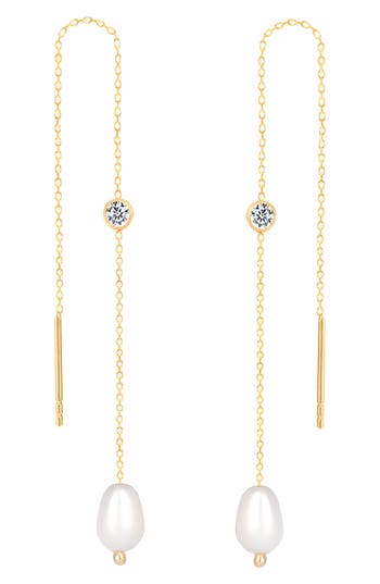 Gabi Rielle Mother-of-pearl & Cz Threader Earrings In Gold