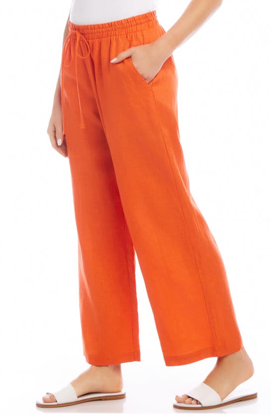 Shop Karen Kane Wide Leg Drawstring Linen Pants In Orange