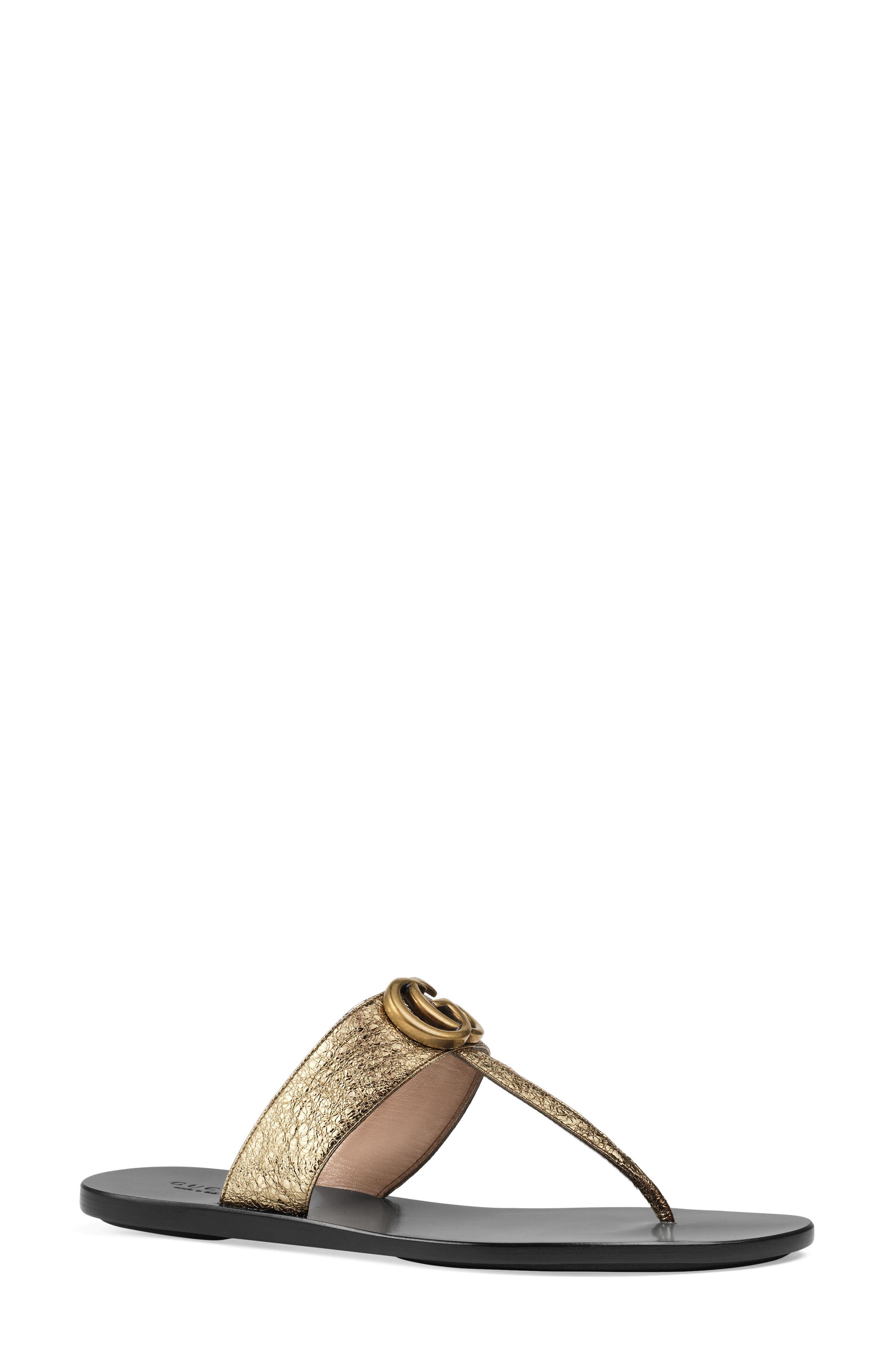 gold gucci thong sandals