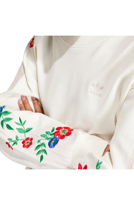 Shop Adidas Originals Floral Embroidered Sweatshirt In Cloud White