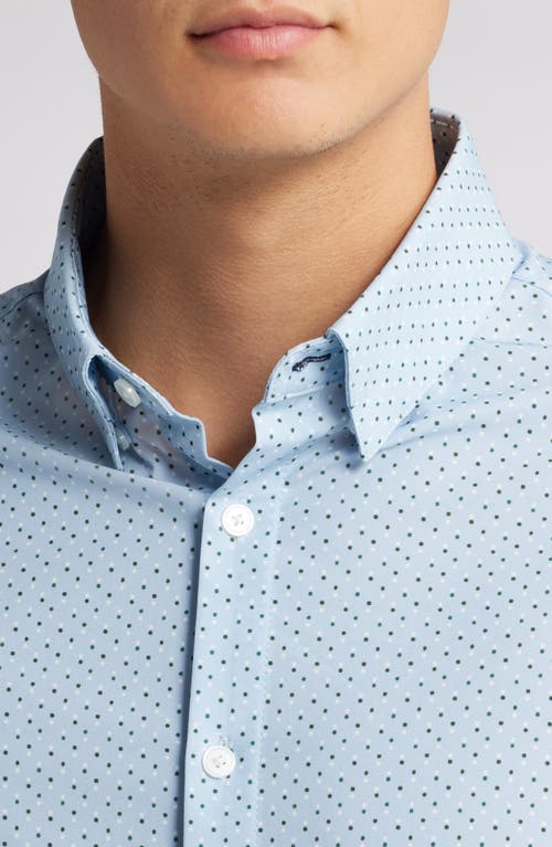 Shop Mizzen + Main Mizzen+main Leeward Trim Fit Print Performance Button-up Shirt In Steel Blue Multi Dot