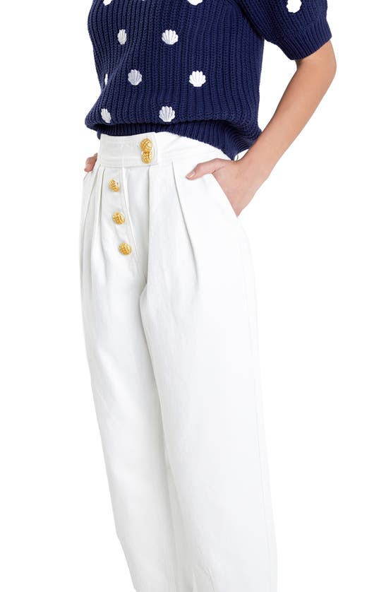 Shop English Factory Premium Pleated Crop Wide Leg Denim Trousers In Ivory