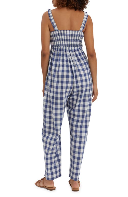 Shop Nom Maternity Marais Maternity Jumpsuit In Navy/white Plaid