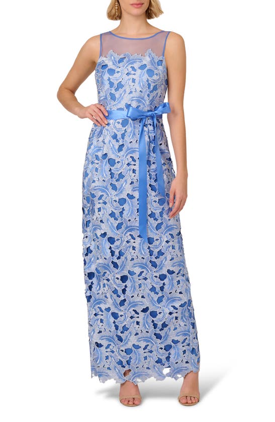 Shop Adrianna Papell Tonal Lace Column Gown In Peri Cruise