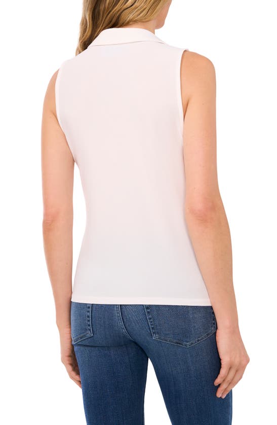 Shop Cece Sleeveless Crepe Knit Polo In New Ivory