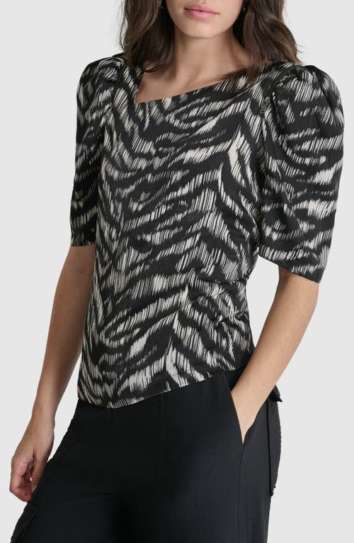 Shop Dkny Print Zip Shoulder Top In Black Tiger